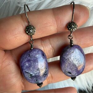 Handmade Chariote Purple Gemstone Sterling Silver Boho Dangle Earrings